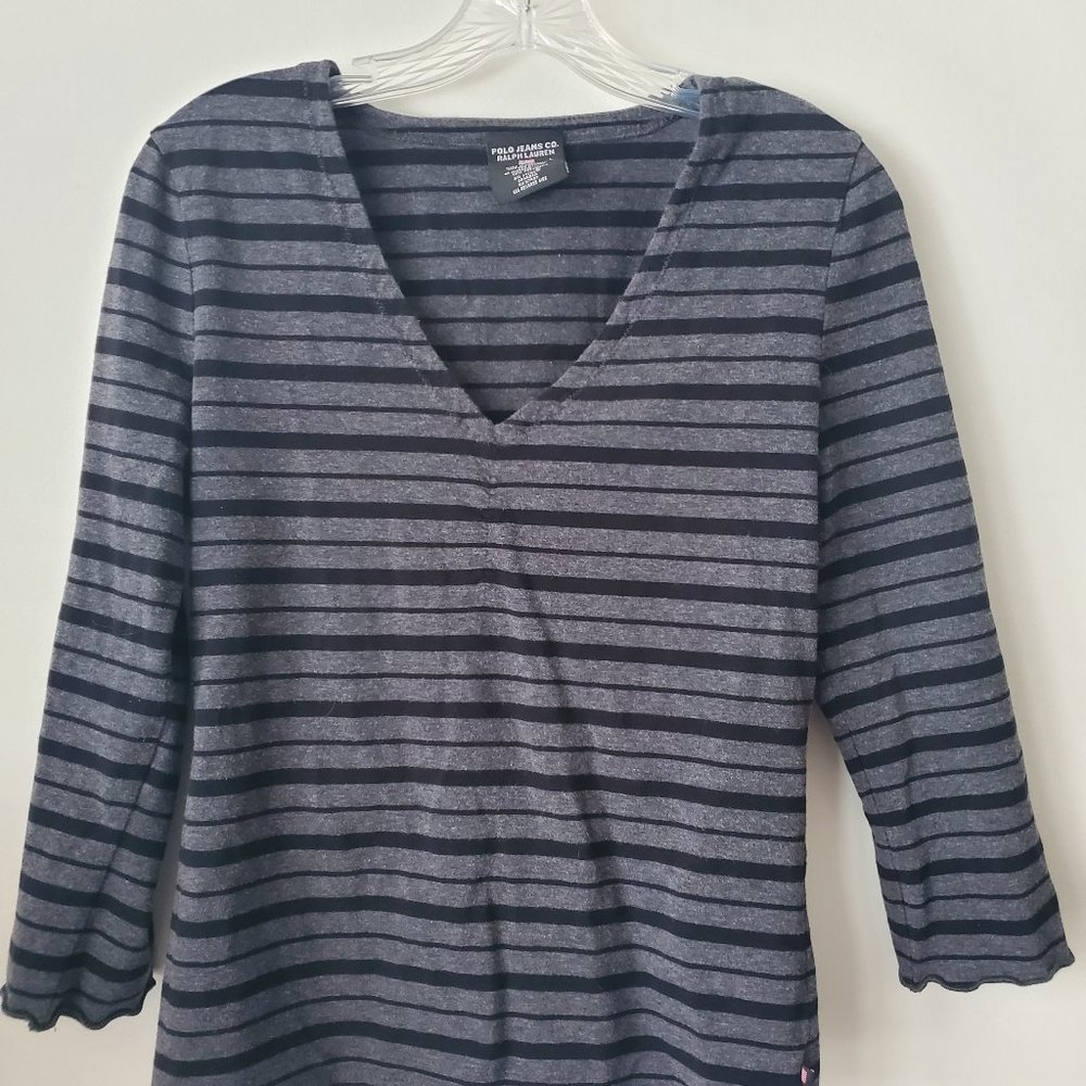 POLO JEANS WOMEN V NECK TOP 3/4 SLEEVES SIZE L